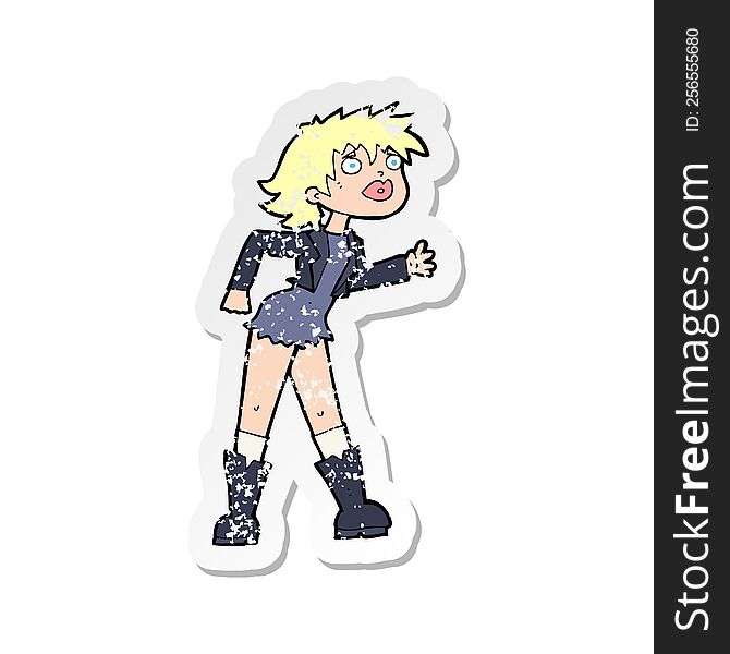 retro distressed sticker of a cartoon girl in leather jacket