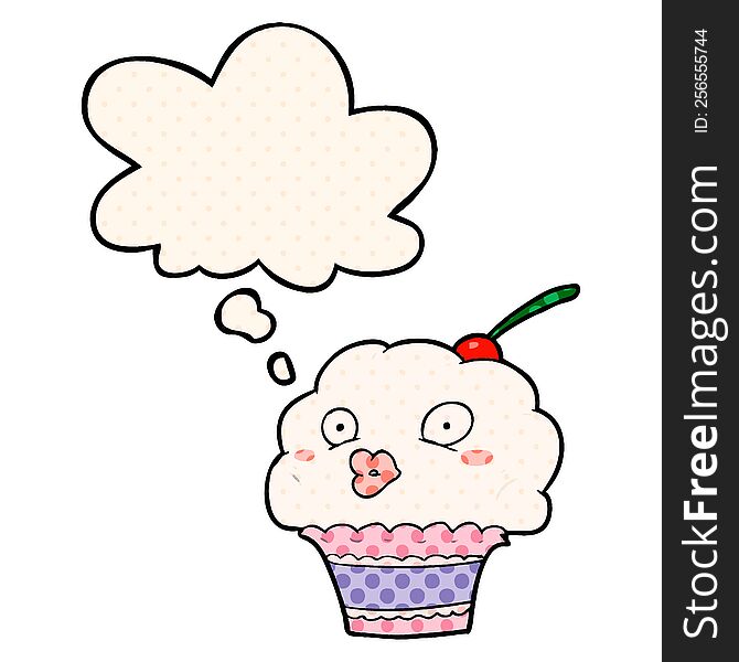 Cartoon Cupcake And Thought Bubble In Comic Book Style