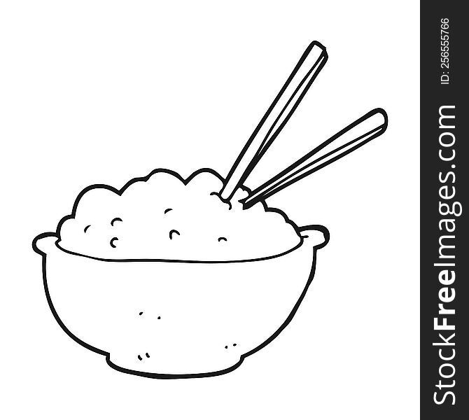 freehand drawn black and white cartoon bowl of rice