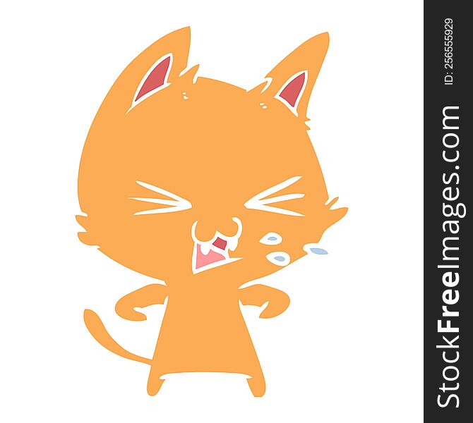 Flat Color Style Cartoon Cat Hissing