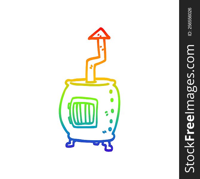 rainbow gradient line drawing of a cartoon pot bellied stove