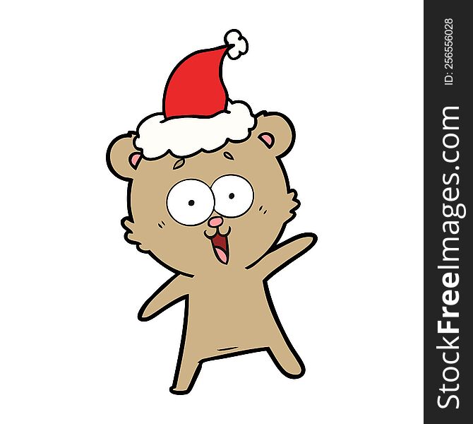 laughing teddy  bear line drawing of a wearing santa hat