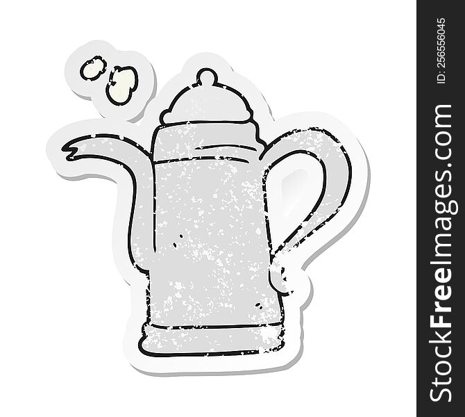 Retro Distressed Sticker Of A Cartoon Coffee Kettle