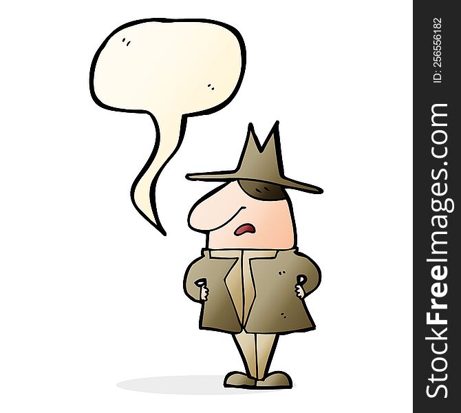 Cartoon Man In Coat And Hat With Speech Bubble