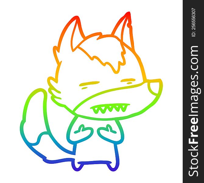 Rainbow Gradient Line Drawing Cartoon Wolf Showing Teeth