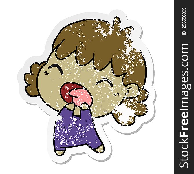 Distressed Sticker Cartoon Of Cute Kawaii Baby Girl