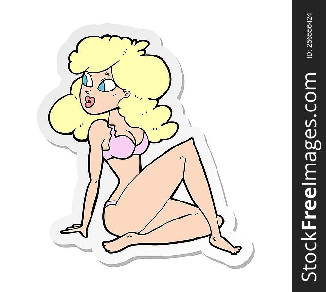 sticker of a cartoon sexy woman in underwear