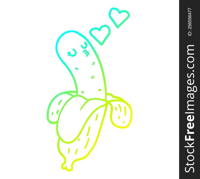 cold gradient line drawing cartoon banana in love