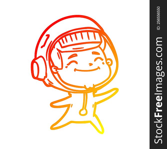 warm gradient line drawing of a happy cartoon astronaut