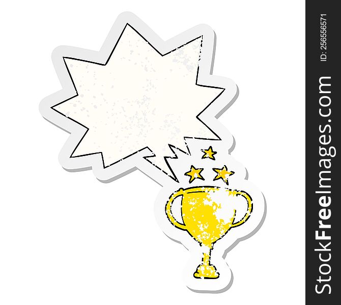 Cartoon Sports Trophy And Speech Bubble Distressed Sticker