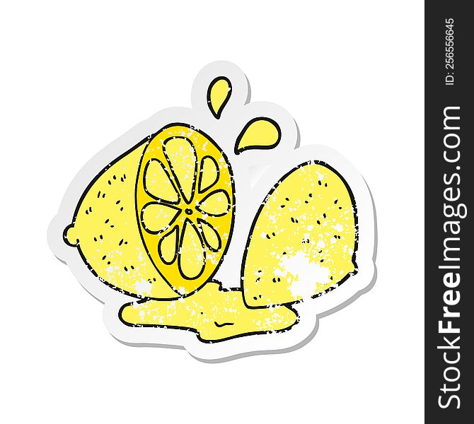 retro distressed sticker of a cartoon cut lemon