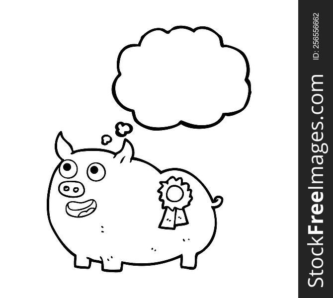 freehand drawn thought bubble cartoon prize winning pig