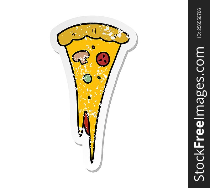 Distressed Sticker Cartoon Doodle Of A Slice Of Pizza