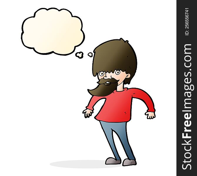 Cartoon Bearded Man Shrugging Shoulders With Thought Bubble