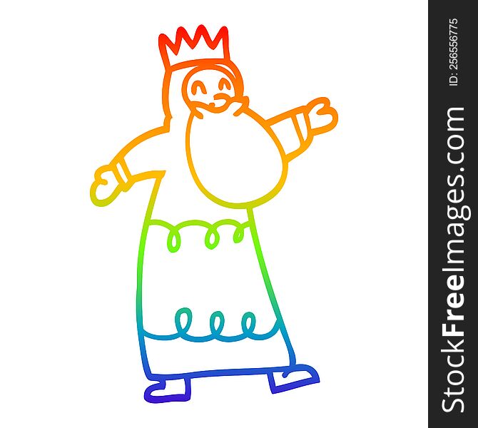 Rainbow Gradient Line Drawing Cartoon Wise King