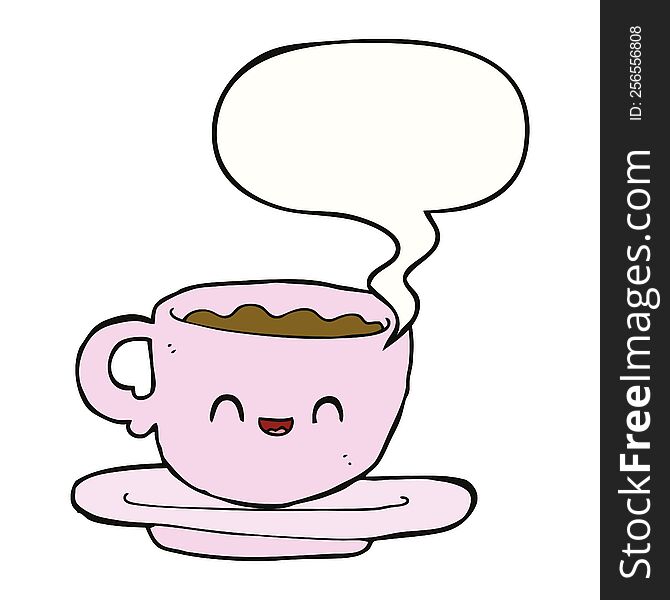 cartoon hot cup of coffee with speech bubble. cartoon hot cup of coffee with speech bubble