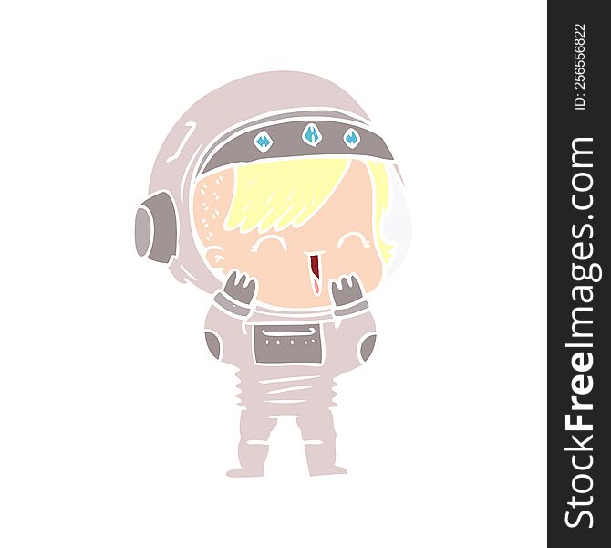 flat color style cartoon laughing astronaut girl
