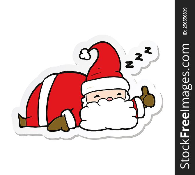 sticker of a cartoon sleepy santa