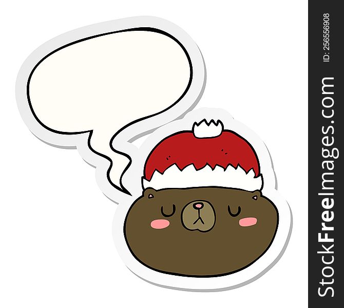 Cartoon Christmas Bear And Speech Bubble Sticker