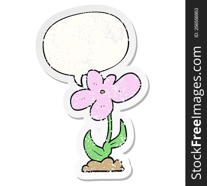 Cartoon Flower And Speech Bubble Distressed Sticker