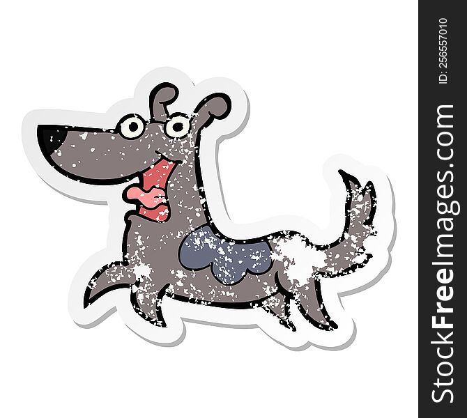 distressed sticker of a happy dog cartoon