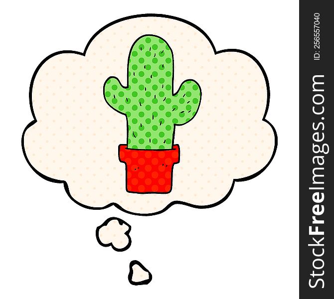 Cartoon Cactus And Thought Bubble In Comic Book Style