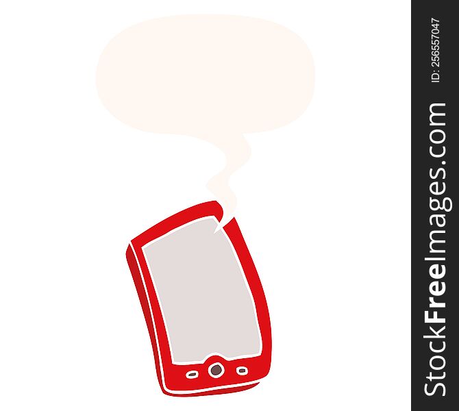 cartoon mobile phone with speech bubble in retro style