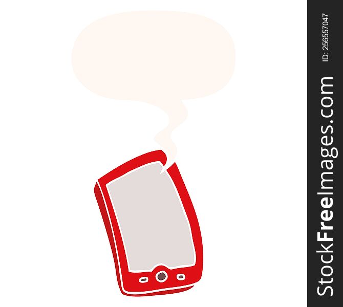 cartoon mobile phone and speech bubble in retro style