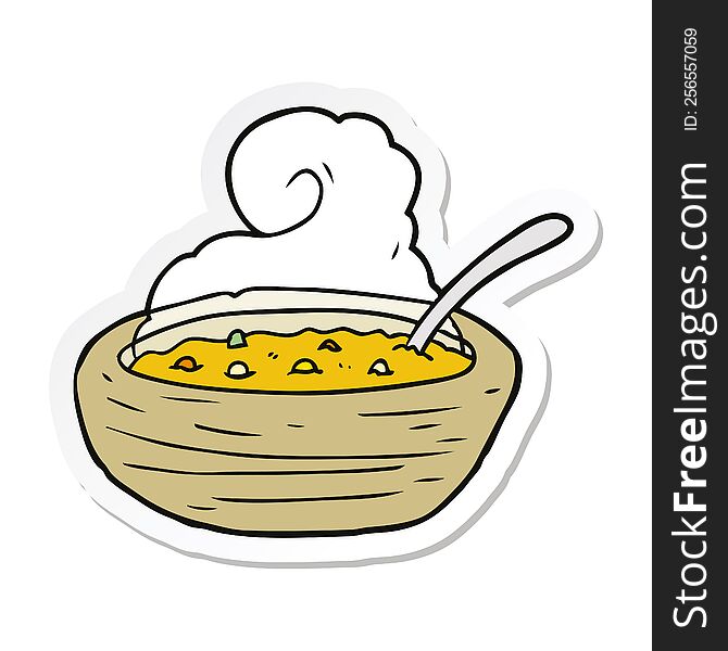 sticker of a cartoon bowl of hot soup