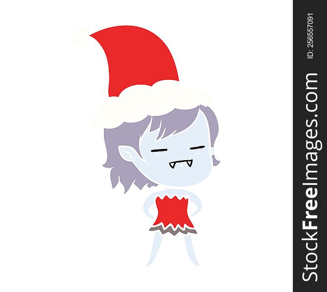hand drawn flat color illustration of a undead vampire girl wearing santa hat