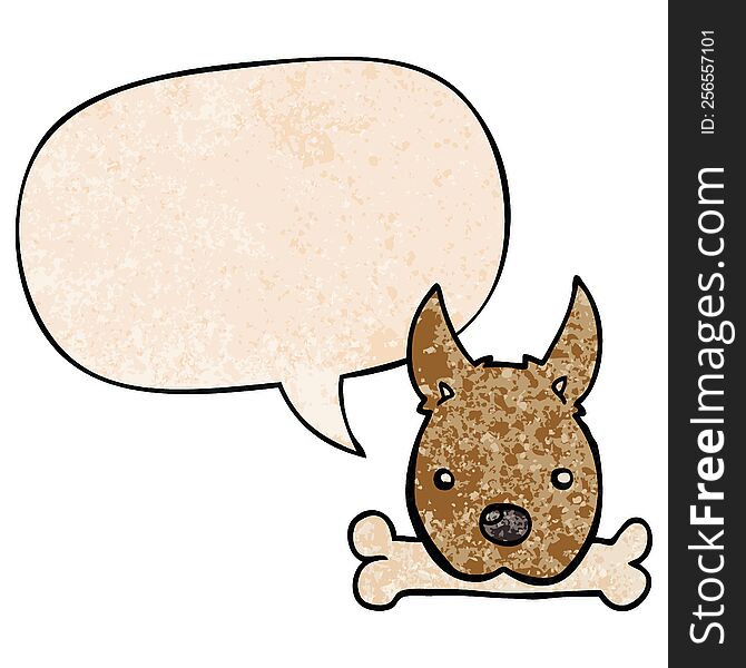 cartoon dog with bone with speech bubble in retro texture style. cartoon dog with bone with speech bubble in retro texture style