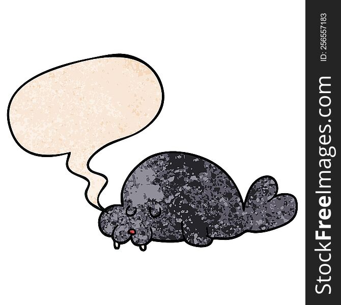 Cartoon Walrus And Speech Bubble In Retro Texture Style