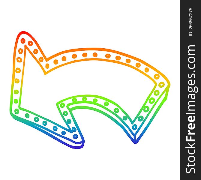 rainbow gradient line drawing of a cartoon light up arrow