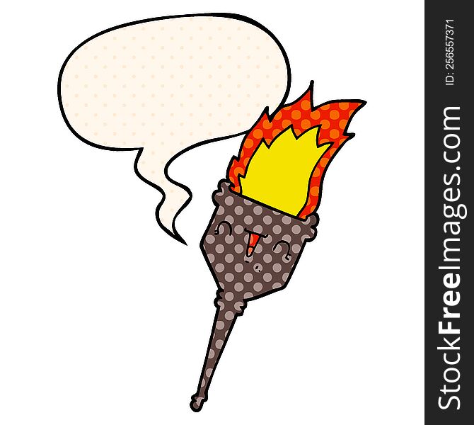 cartoon flaming chalice with speech bubble in comic book style
