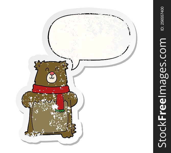 Cartoon Bear And Speech Bubble Distressed Sticker