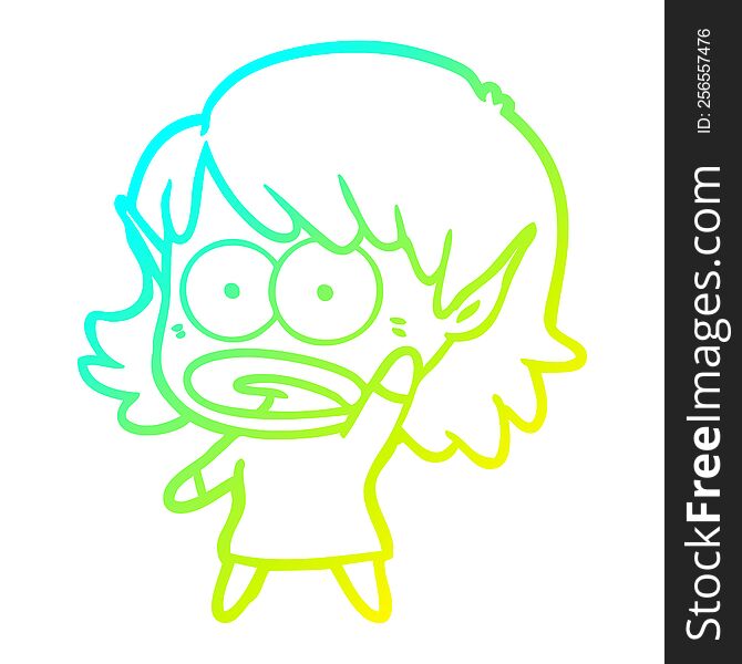 Cold Gradient Line Drawing Cartoon Shocked Elf Girl