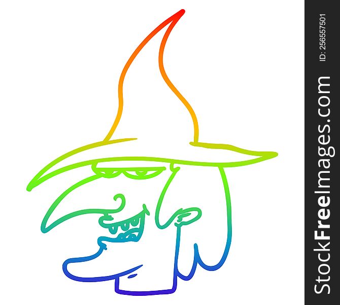 Rainbow Gradient Line Drawing Cartoon Witch