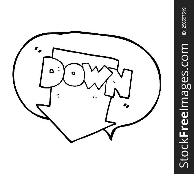 freehand drawn speech bubble cartoon down arrow symbol