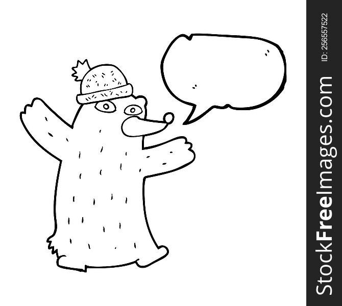 Speech Bubble Cartoon Bear Wearing Hat