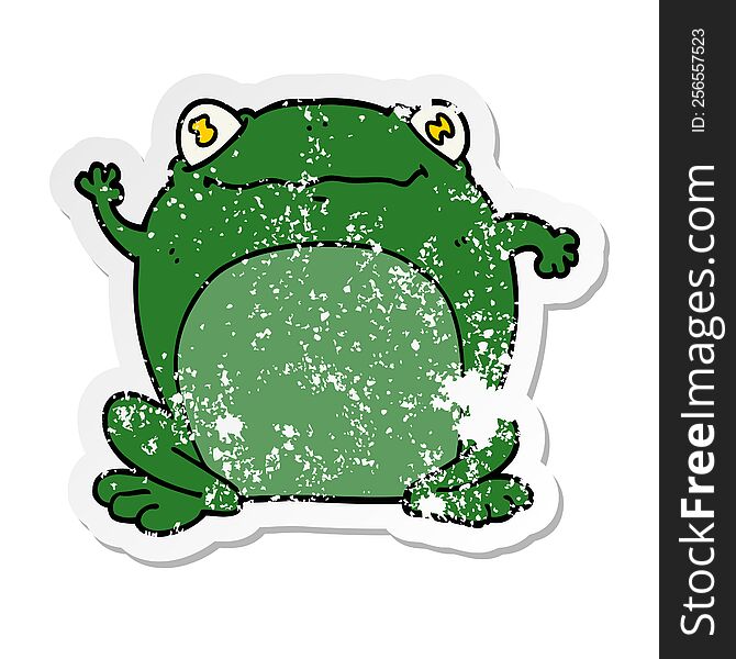 distressed sticker of a cartoon frog