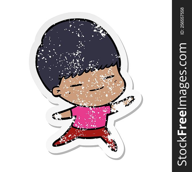 Distressed Sticker Of A Cartoon Smug Boy
