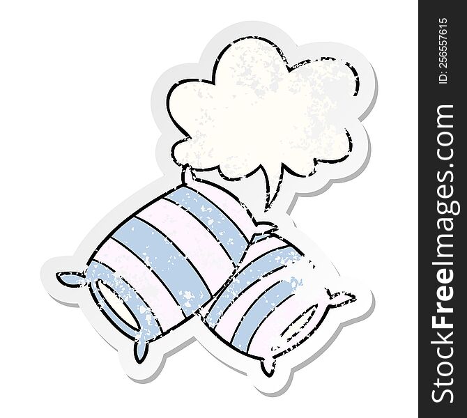 Cartoon Pillows And Speech Bubble Distressed Sticker