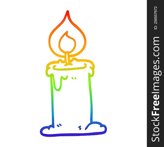 rainbow gradient line drawing of a cartoon candle burning