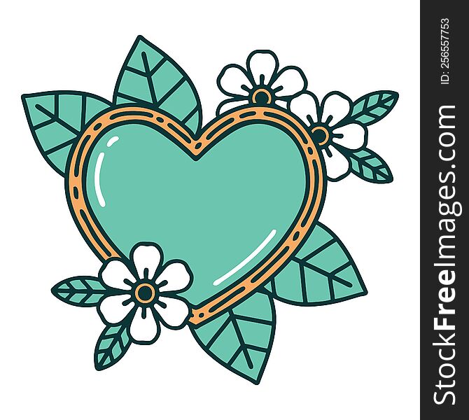Tattoo Style Icon Of A Botanical Heart
