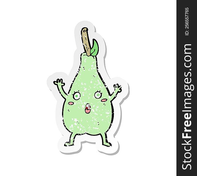 Retro Distressed Sticker Of A Cartoon Frightened Pear