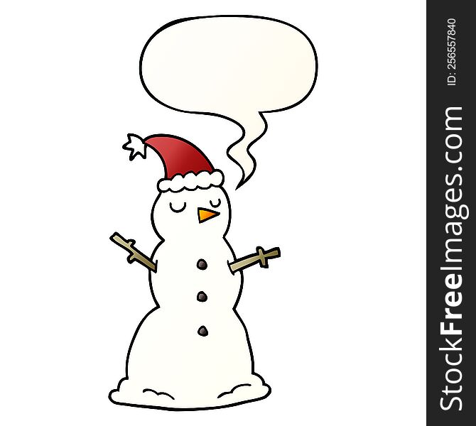 cartoon snowman with speech bubble in smooth gradient style
