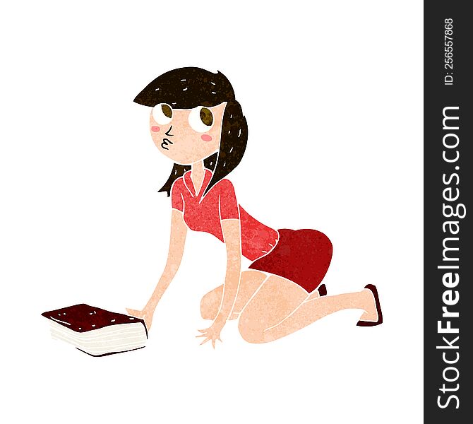 cartoon girl picking up book