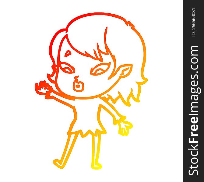 warm gradient line drawing of a cute cartoon vampire girl