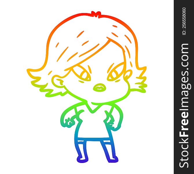 rainbow gradient line drawing of a cartoon stressed woman