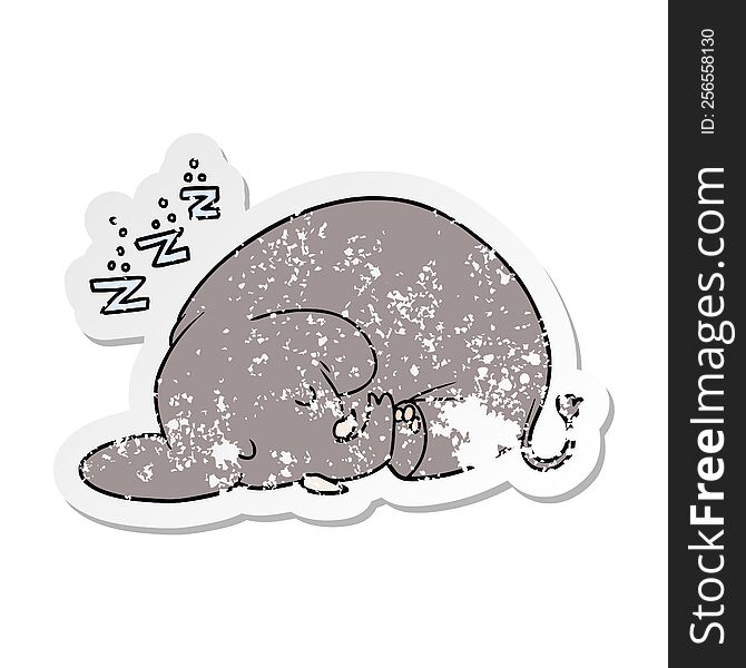 distressed sticker of a cartoon sleeping elephant